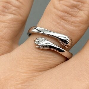 S999 Pure Silver Hug Ring Always With You Engraved Adjustable Bypass Band